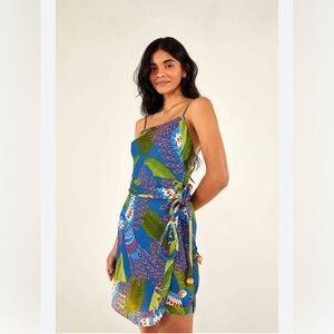 Farm Rio Blue Macaw Mini Wrap Dress/Size Small
